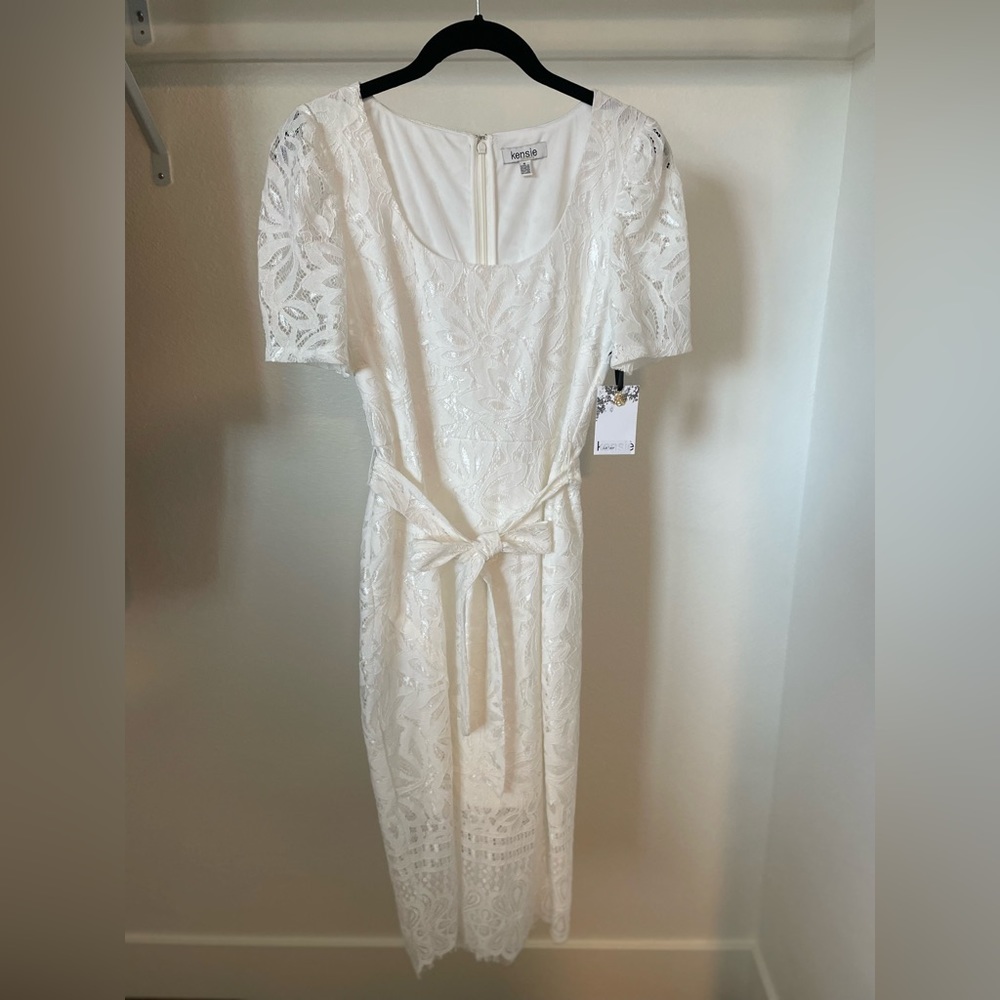 Kensie Lace Tie Waist Dress White Size 4 - Picture 5 of 7